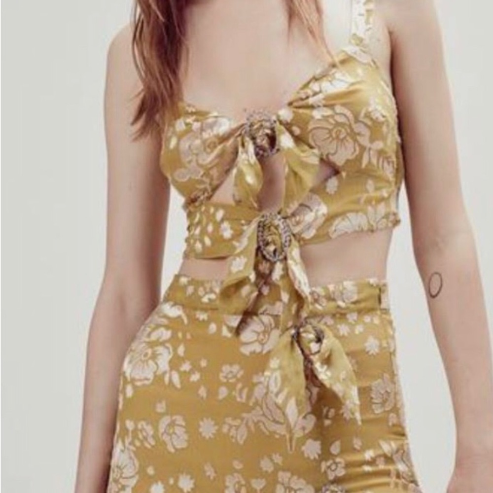 For Love & Lemons Cosmo top and Skirt High Low Yellow Floral S